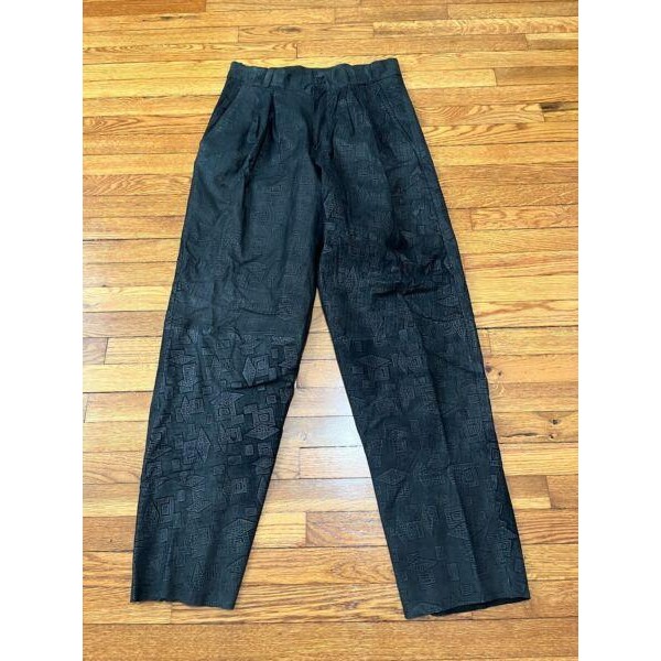 Mens Black Leather Pants Size 34x36 UNHEMMED Pleated Relaxed Aztec Art To Wear