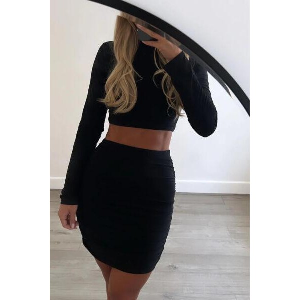 Womens Sexy Party Crop Top & Ruched Mini Skirt Two Piece Co Ord Set Dress Outfit