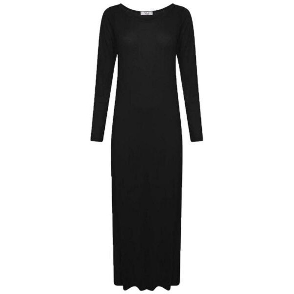 WOMENS LONG SLEEVE LONG MAXI DRESS LADIES PLAIN MAXI JERSEY PLUS SIZE 8-26